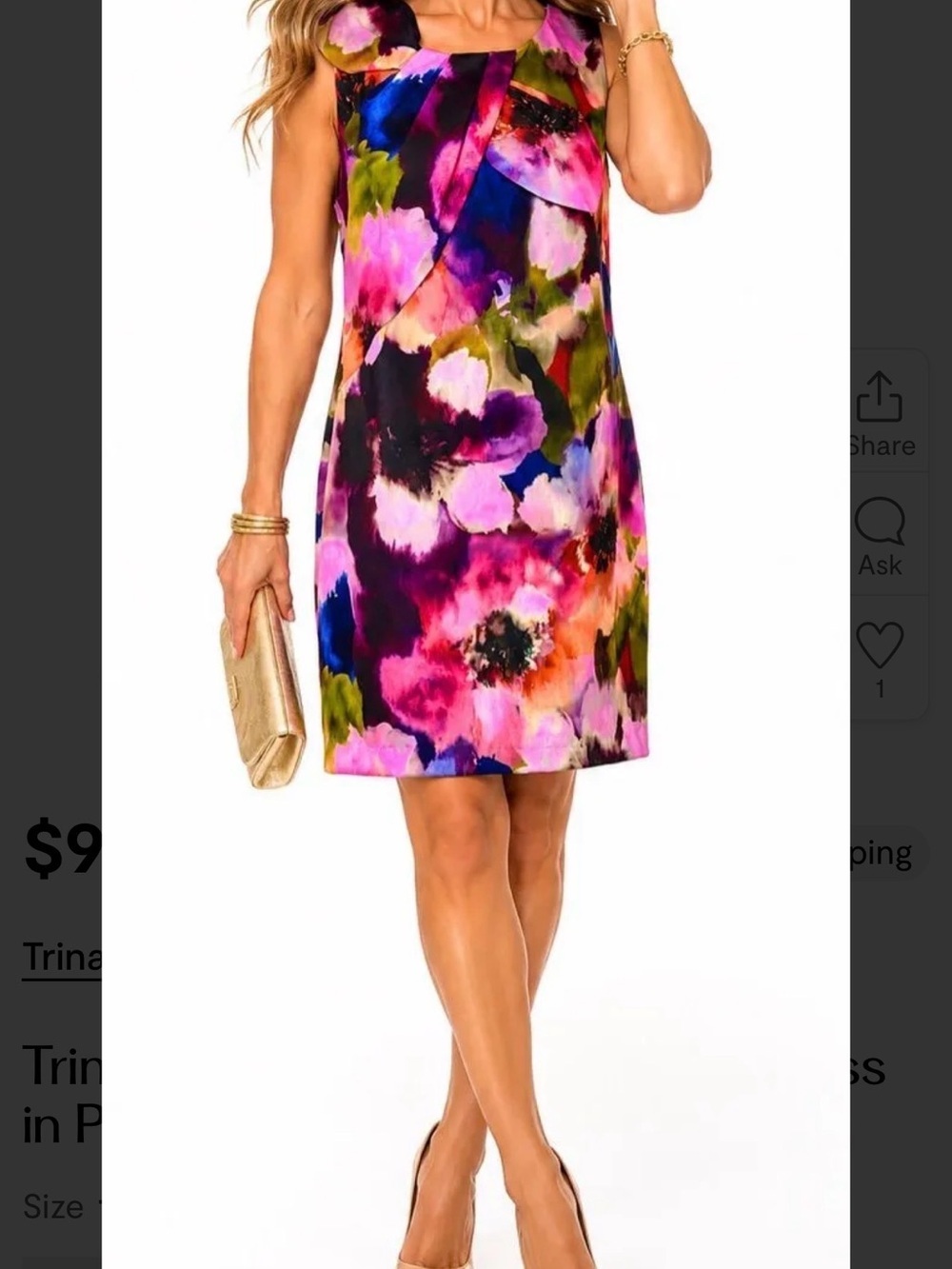 Trina Turk With A Twist Watercolor Floral Sheath Dress Asymmetric Pink Purple - Picture 2 of 9